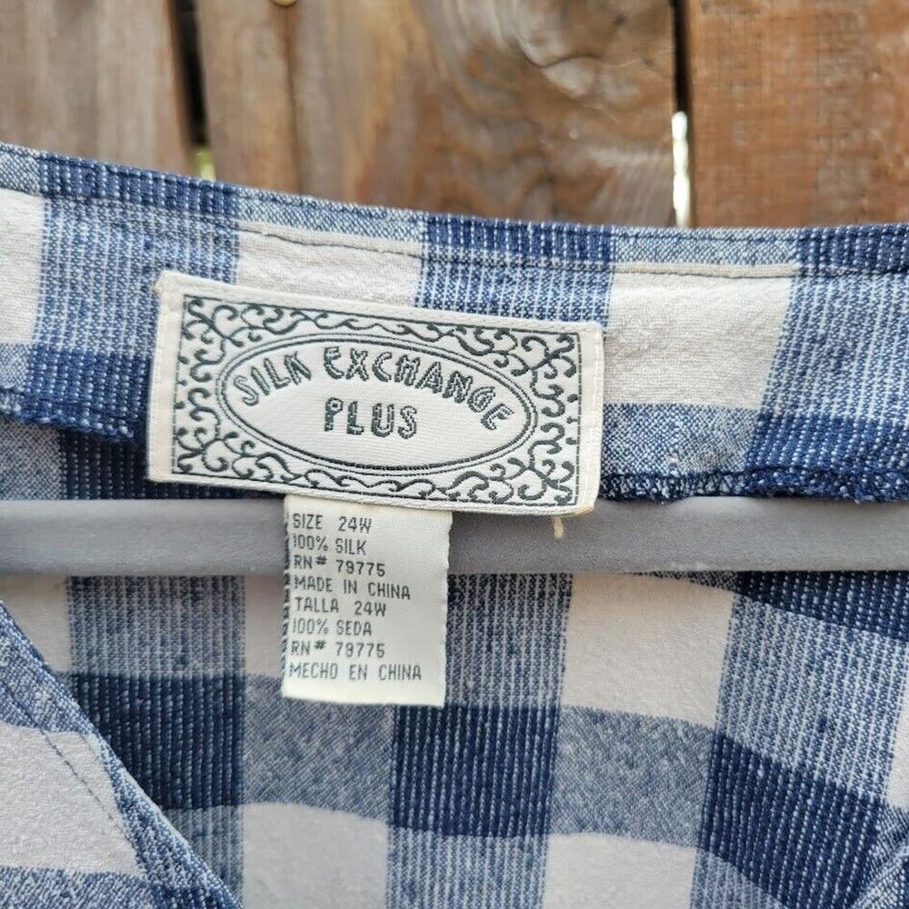 Silk Exchange Plus Women's Short Sleeve Button Up Plaid 100% Silk Shirt Size 24W - Picture 6 of 6